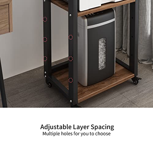 Natwind 3-Tier Movable Printer Stand With Storage Rolling Floor-Standing Deskside Shredder Computer Host Stand Adjustable Storage Shelf Rack On Wheels For Office Supplies Fax Scanner File Book (Retro) #TOP3