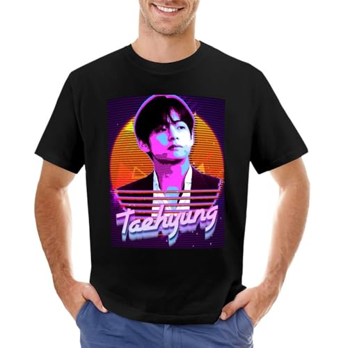 MuTEnADE Retro Taehyung T-Shirt Tees Sports Fan t-Shirts Clothes Oversized t Shirts for Men Black M