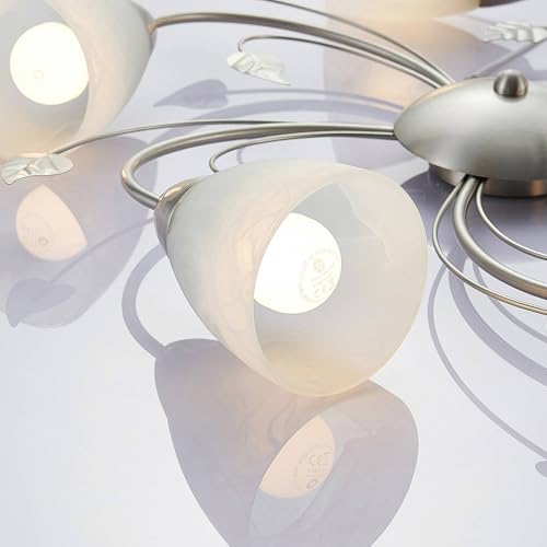 Plafoniera Lindby Yannie, A 5 Luci, 60Cm, Nichel/Bianco, Vetro - 7