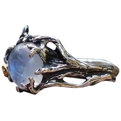 Bague arbre de vie acier doré pierre naturelle quartz rose lune mariage - 7