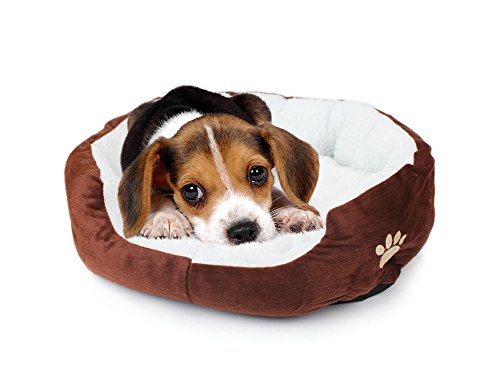 Resulzon Cute Paw Print Comfortable Pets Dog Cats Puppy Kitten Nest Mat Pad Soft Fleece Bed(Coffee)