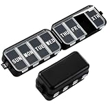 NEW Foldable Weekly Pill Organizer Large,Portable Pill Box 7 Day 1 Time a Day,8 Grids with Excess Space for Emergency Use,Daily Travel Pill Case Holder Dispenser for Vitamin, Supplement- Black