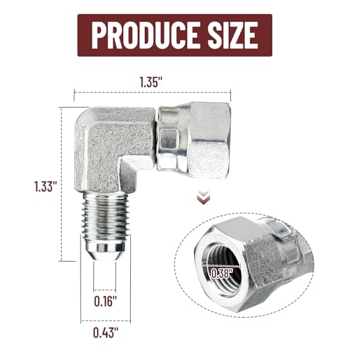 Image of 90 Elbow Hydraulic Fitting: 1 /4 inch JIC Male x 1 /4 inch JIC Female | 5 Pack Carbon Steel Hydraulic Hose Swivel Crimp Adapters with Protective Cover for Hydraulic Assembly System - 6500-04-04