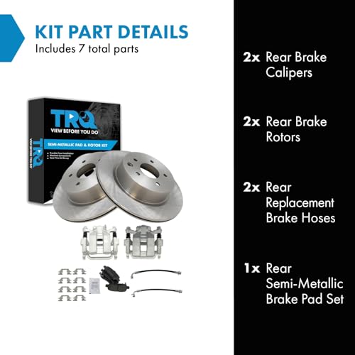 Image of TRQ Rear Brake Pad and Rotor Set Semi Metallic Rotors Calipers Compatible with 2006-2009 Infiniti M35 M45