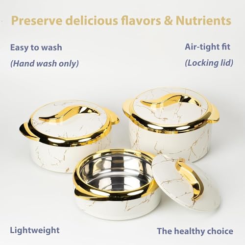 Set di 3 casseruole isolate in acciaio inox, con coperchio, per conservare cibi caldi e freddi, ideali per buffet, feste ed eventi all'aperto