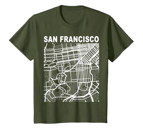 California Souvenir San Francisco City Street Map T-Shirt, Youth, Olive Green, X-Small