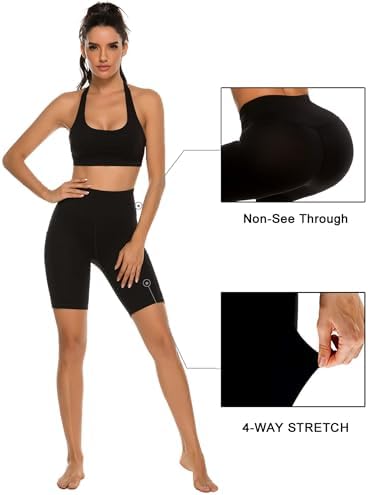 Stelle Women's 8"/ 5" High Waist Biker Shorts Yoga Shorts with Pockets Tummy Control Workout Shorts for Running Gym