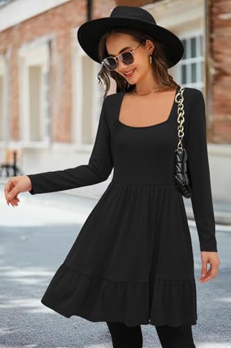 Image of Newshows Women's 2026 Summer Casual Square Neck Ruffle A Line Beach Vacation Sundress Work Business Dress with Pockets