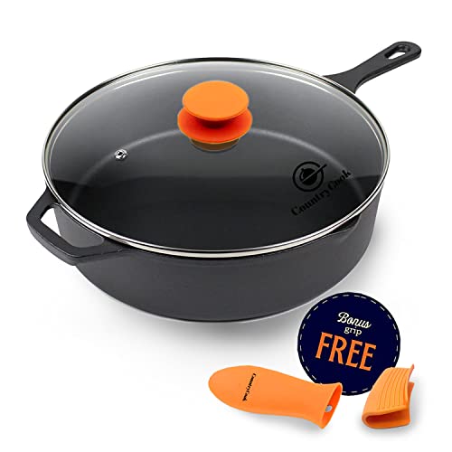 CountryCook Pre-Seasoned Cast Iron Frying Pan/Skillet, Glass Lid,...