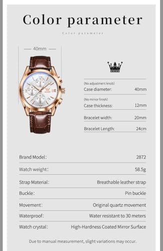 Image of OLEVS Watches for Men Original Analog Quartz Stylish Brown Leather Luxury Business Chronograph Waterproof Date Mens Wrist Watch