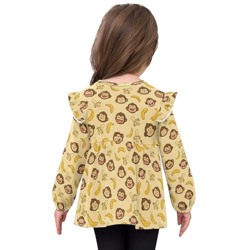 Cute Monkey Banana Y Girls Shirts Cotton Long Sleeve Ruffle Toddler Tee Tops4