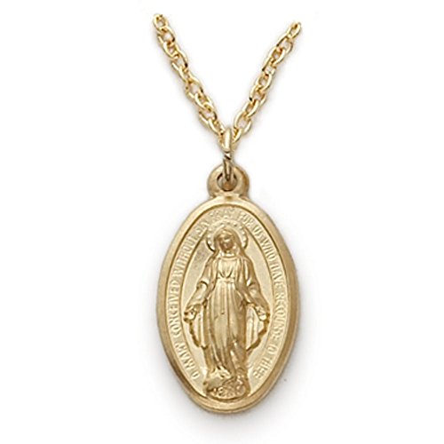 True Faith Jewelry 10KT Gold-Filled Our Lady Of Grace Miraculous Medal Necklace Pendant Religious Jewelry, 3/4 Inch