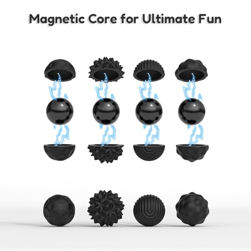 Image of Magnetic Sensory Fidget Ball Toy Silicone-Coated Stress Relief Balls Ideal for Adults Teens Relieve Stress Boost Focus (Black)