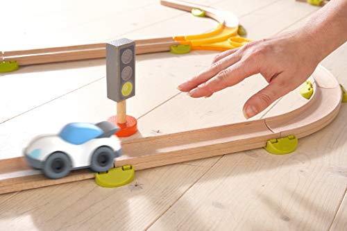 HABA 304712 - Kullerbü – Weißer Sportwagen, Zubehör für alle Kullerbü-Bahnen, mit Schwungmotor, ab 2 Jahren