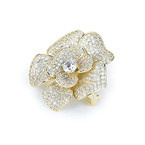 Image of Elegant Crystal Blooming Rose Flower Brooch Lapel Pin Breastpin for Women Birdal Cardigan Hat Scarf Suit Sweater Floral Pins