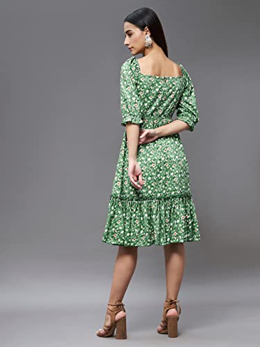 Image of Miss Chase Women's Wrap Floral Square Neck 3 /4 Sleeve Ruffled Knee Length Dress