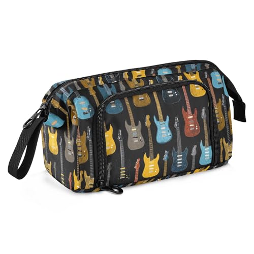 Image of Fisyme Colorful Music Guitars Pencil Case Large Capacity Pen Bags Box Big Makeup Pouch Organizer