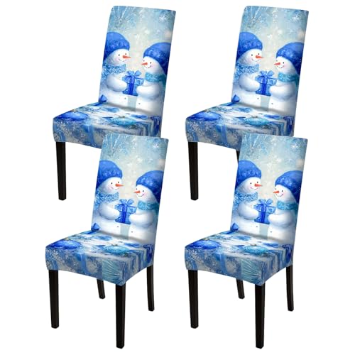 Image of Nuxovilar 4 Pack Blue Snowman Stretch Chair Covers
