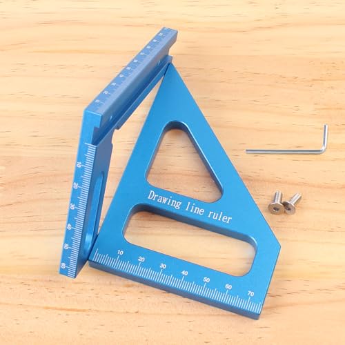 3D Multi-Angle Measuring Ruler,45/90 Degree Aluminum Alloy Woodworking Square Protractor, Miter Triangle Ruler High Precision Layout Measuring Tool for Engineer Carpenter,002BLUE