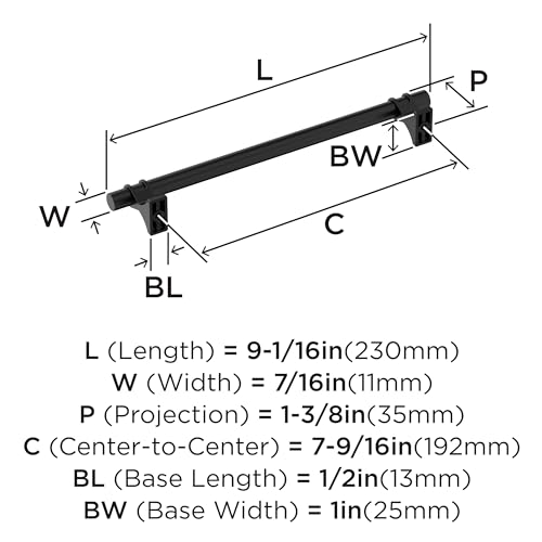 Image of Amerock Davenport 7-9 /16 inch (192mm) Center-to-Center Matte Black Cabinet Pull, BP36618MB