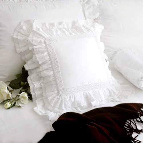 Zinowas18x18 White Lace Pillow Cases,White Ruffle Throw Pillow Covers Pillowcase