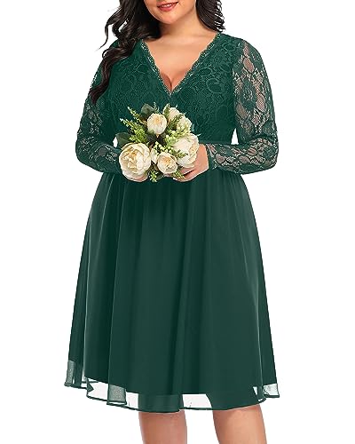 Image of Pinup Fashion Plus Size Lace Chiffon Wrap V Neck Dresses Women Cocktail Wedding Guest Midi Dress