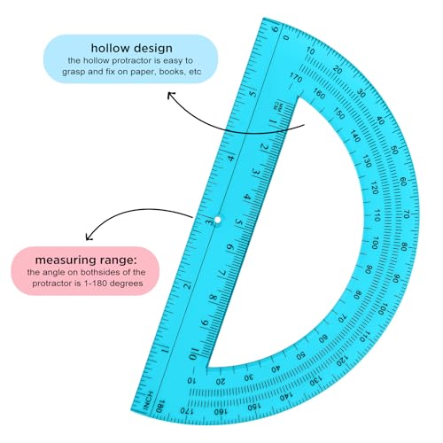 zonon 2 pcs 6 inch plastic protractor math protractors 180 degrees angle measurement translucent for geometry classroom kid student school office suppliespink blue