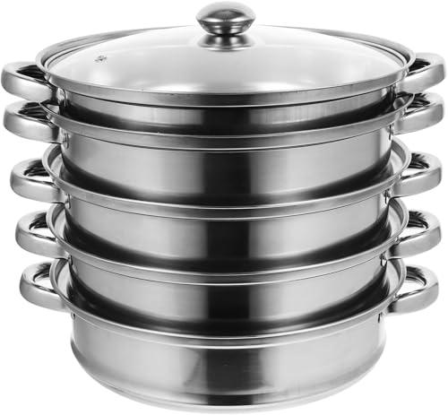 蒸鍋 蒸し鍋 蒸かし器 蒸し器 深型 ガラス鍋蓋付ステンレス IH対応 各種熱源対応 5段 30cm (28×36.5 cm)