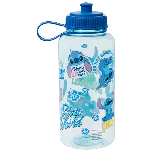 Image of Silver Buffalo Disney Lilo and Stitch Weird Cute Decals Big Sports Water Bottle, 33.8 Ounces