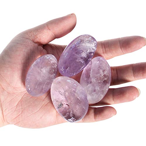Orientrea Amethyst Stone-4 Pcs Amethyst Plam Stone Pocket Energy Stone, Smooth Amethyst Healing Crystal and Worry Stones