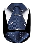 HISDERN Blue Ties for Men Shark Print Tie and Pocket Square Designer Animal Neckties Handkerchief Set Silk Necktie Wedding Party
