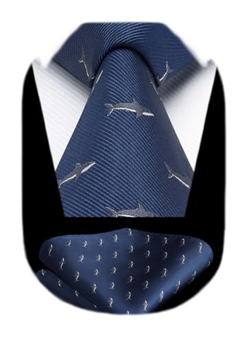 Image of HISDERN Ties for Men Classic Animal Tie and Pocket Square Set Jacquard Woven Silk Neckties Handkerchief Wedding Party
