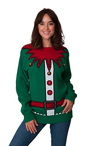 HSA New Unisex Mens Womens Jumper Christmas Xmas Novelty Retro Fairisle Santa Party Sweater Jumpers Emerald ELF Bells Exclusively to Ltd Sizes - S/M/L/XL/2XL/3XL/4XL