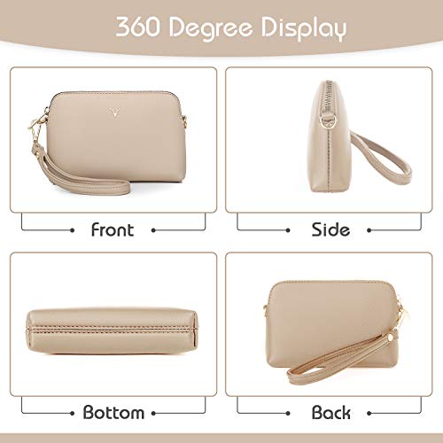 ZMDB Damen Klein Umhängetasche PU Leder Handytasche mit Handgelenkband & Verstellbar Abnehmbar Schultergurt, Damen Tasche Reißverschluss Crossbody Bag (Beige-Groß)