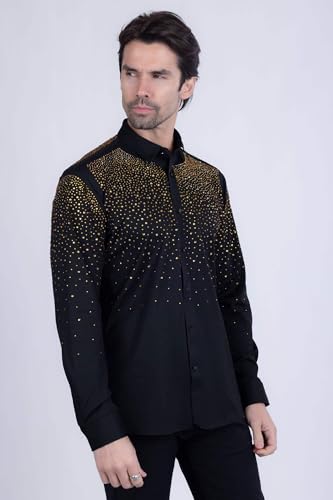 Barabas Men's Rhinestones Jewels Long Sleeve Shirt 4B062
