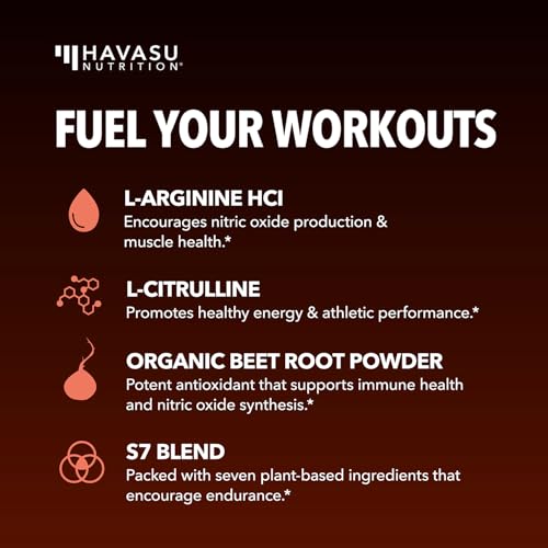 Image of L-Arginine Powder - Nitric Oxide Supplement for Men and Women with L-Citrulline and Beet Root - Pre and Post Workout Support for Endurance and Recovery - Tangerine Flavor, 1 Month Supply (30 Scoops)