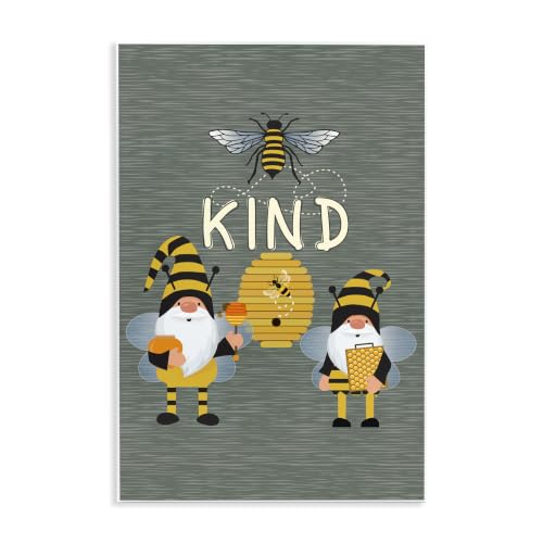 Stupell Industries Clever Be Kind Garden Gnomes Bumble Bees Buzzing, Design by Linda Birtel