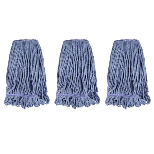Image of 3 Pack Looped-End String Wet Mop Head Refills: Commercial Heavy Duty String Wet Mop Replacement for Rubbermaid - Industrial Wet mop Refill for Floor Cleaning for Multi-Surface Floors