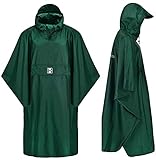 HOCK Regenponcho Extra Lang mit Kapuze - 100% wasserdicht - leichter Regenmantel Wandern für Damen & Herren - Regencape (grün, S/M)