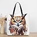 Watercolor Cool Owl Head Leather Tote Bag Soft Handbag Vintage Shoulder Purses Fashion Top Handle Bag Large Capacity