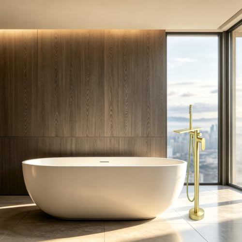 FBUKE Gold Freestanding Bathtub Faucet, Floor Mount tub filler by FBUKE - Used condition - US$47.99