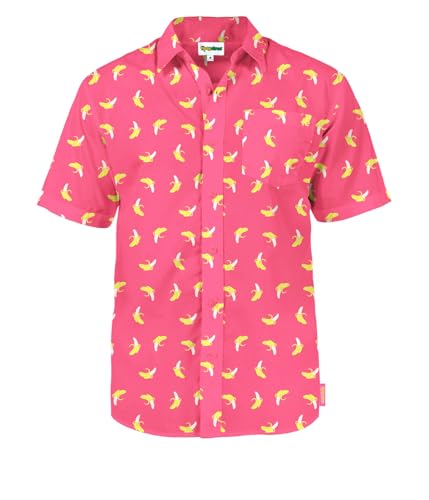 Tipsy Elves Mens Hawaiian Shirts Funny Novelty Aloha Beach Party Shirt Button Down Stretch Fabric Modern Fit Machine Wash Pink Banana 4X-Large