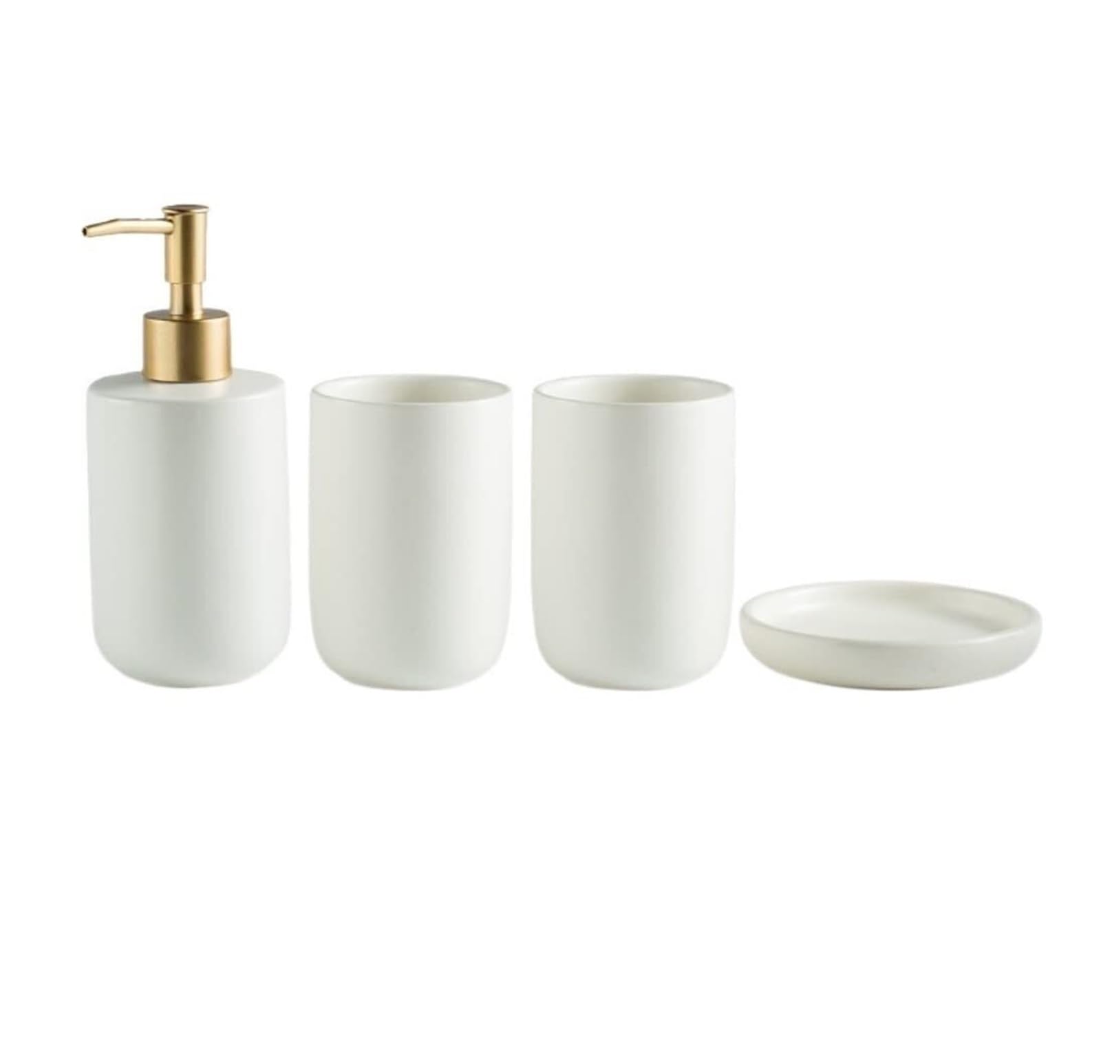 Set di accessori per il bagno Dispenser di sapone in ceramica con bicchiere e decorazione moderna in tinta unita Arredamento per gli affittuari(White,3 pieces)
