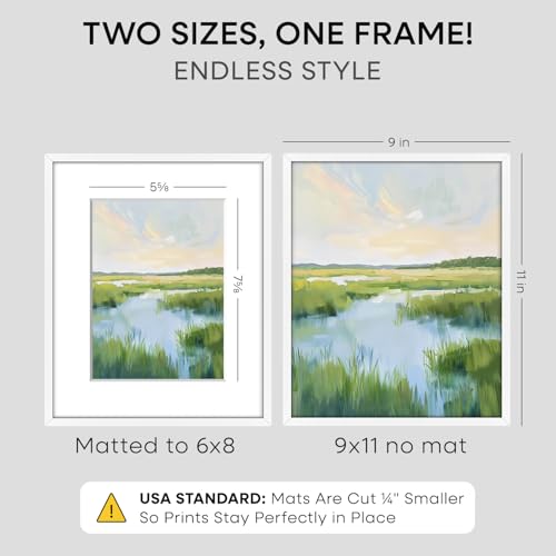Image of Homeforia 9x11 White Picture Frame, High-End Metal, 6x8 Mat, Glass | High End Aluminum, Tempered Glass, Acid-Free 6x8 Removable Mat, 9x11 in Edge-to-Edge Display 11x9, Wall Kit, Set Of 1