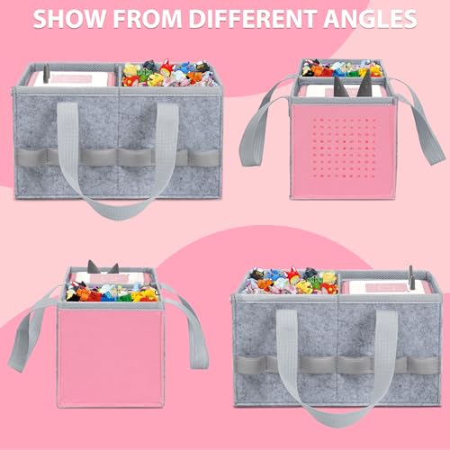 Image of IBVIVIC Carrying Case for Toniebox Starter Set and Figurines, Portable Travel Felt Cloth Musical Toy Folding Bag with Handle for Toniebox 2 and Accessories (Sakura Pink)