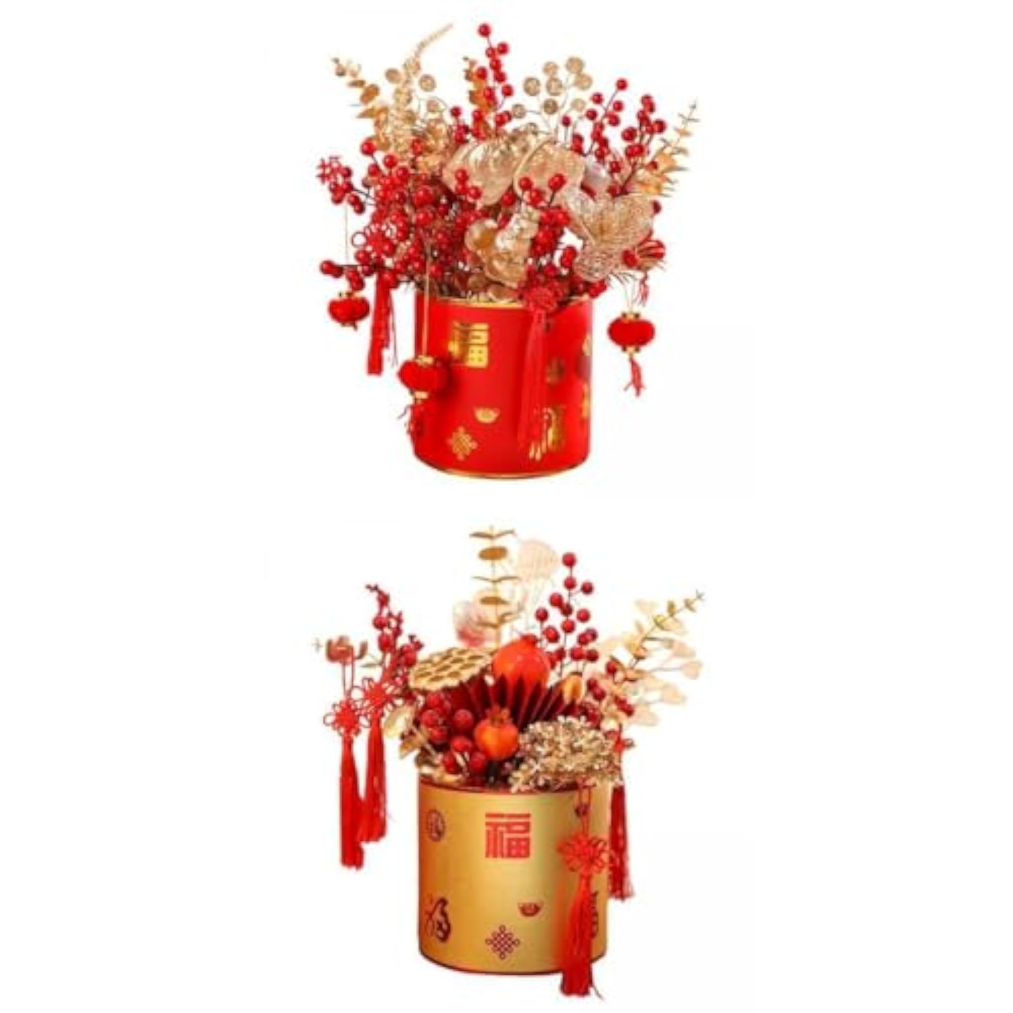 Simulation Red Berries Flowerpot Feng Shui Decoration Style D