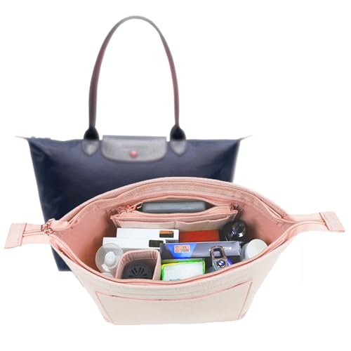 Lckaey Organizador de inserção de bolsa, para inserção organizadora grande longchamp le pliage, com organizador de bolsa com zíper 1014rosa-G