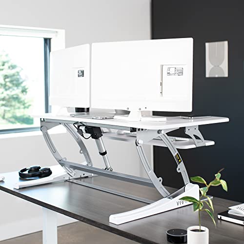 Vivo 36 Inch Height Adjustable Stand Up Desk Converter, V Series, Quick Sit To Stand Tabletop Dual Monitor Riser Workstation, White, Desk-V000Vw #TOP6