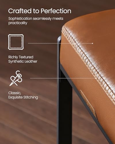 Image of VASAGLE EKHO Collection - Bar Stools Set of 2, Counter Height Bar Stools, Synthetic Leather with Stitching, Mid-Century Modern, 26-Inch Tall, Kichen Home Bar Dining Room, Caramel Brown ULBC086K01V1
