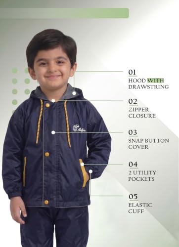 Image of Boys Boys Solid Polyester Raincoat and Elastic Pant Set